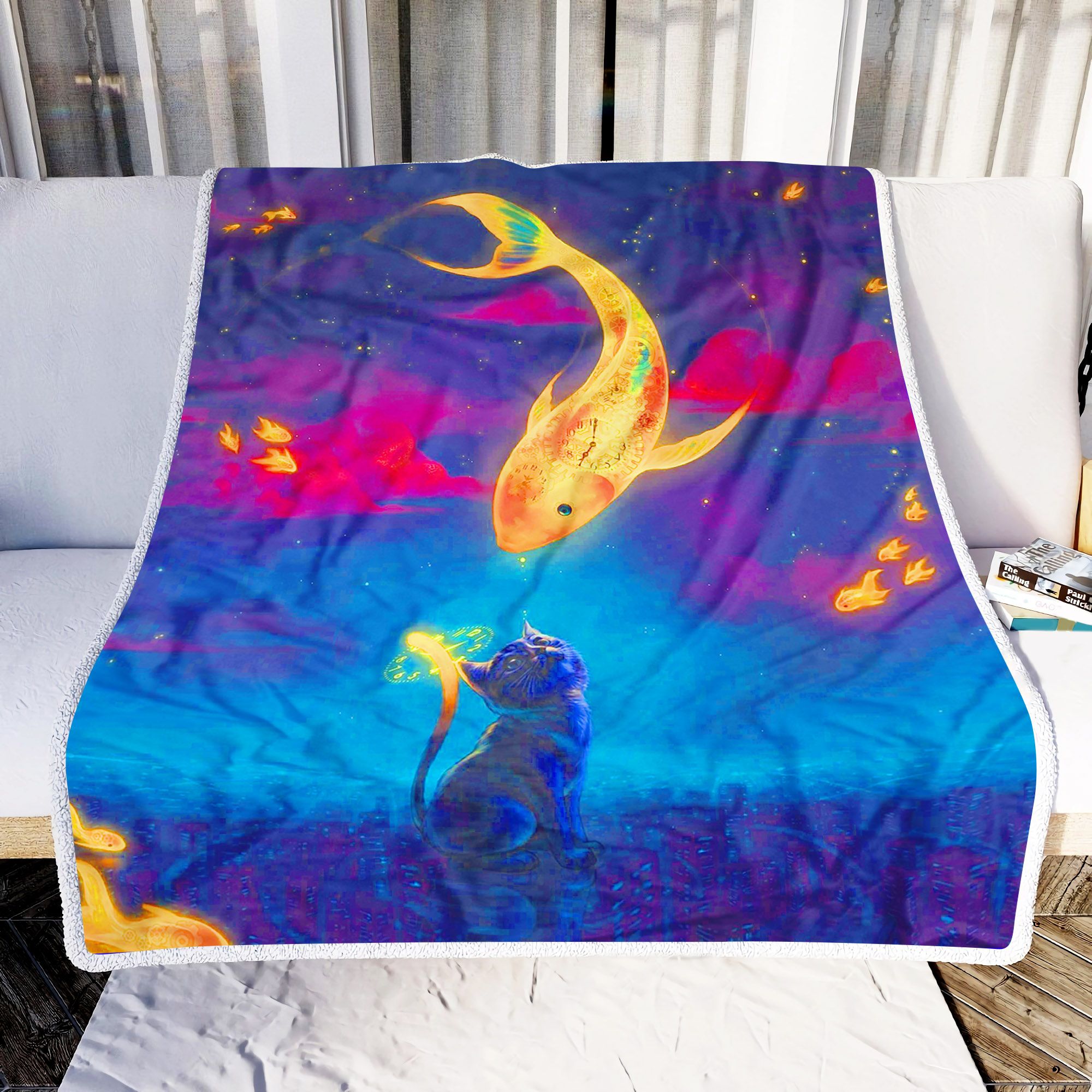 Big Fish And Little Cat Fleece Blanket