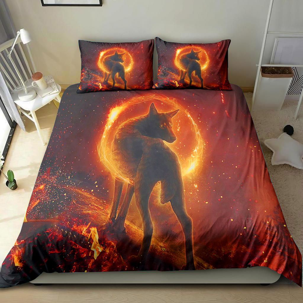 Big Fox With Fire Circle Bedding Set