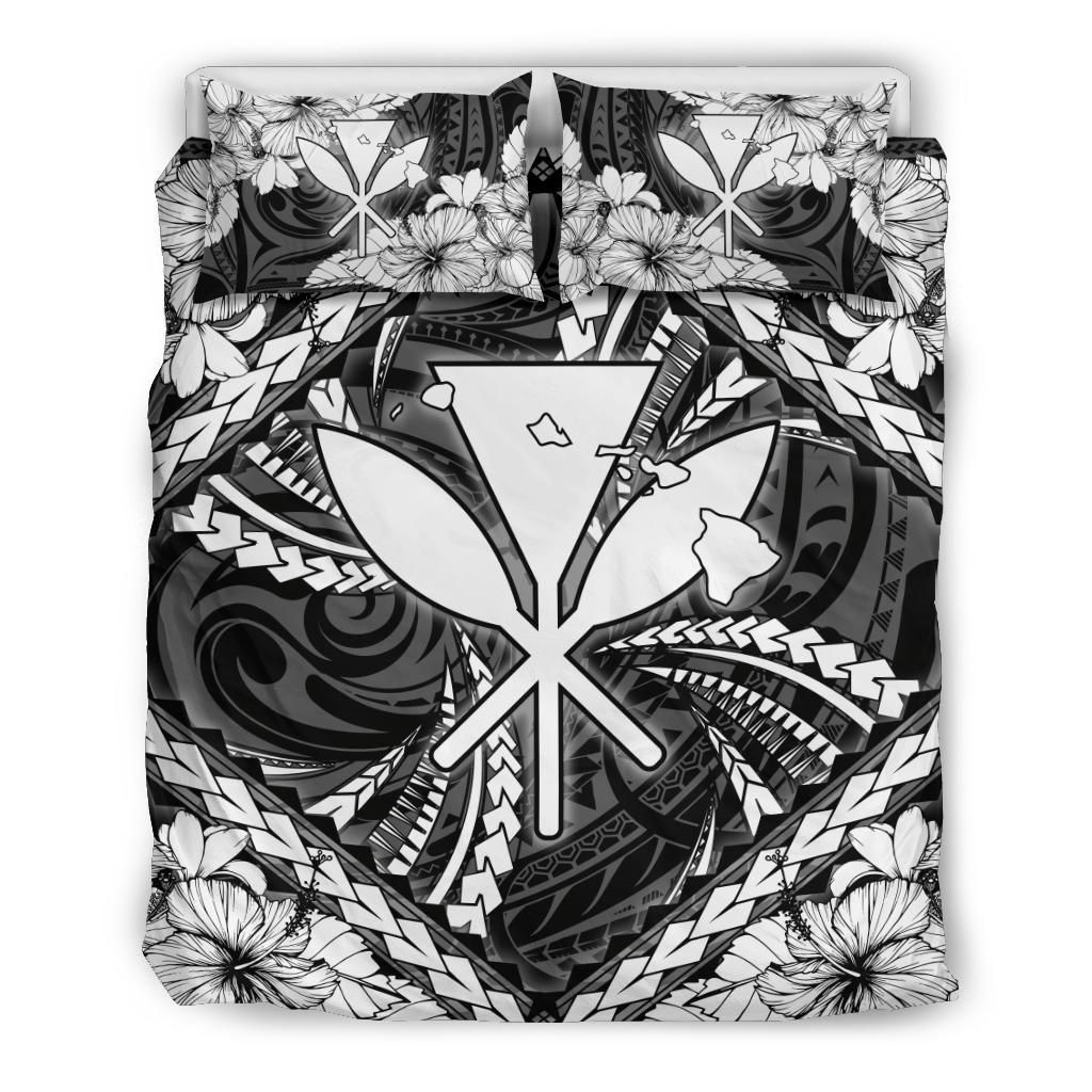 Big Kanaka Hibiscus White Polynesian Bedding Set