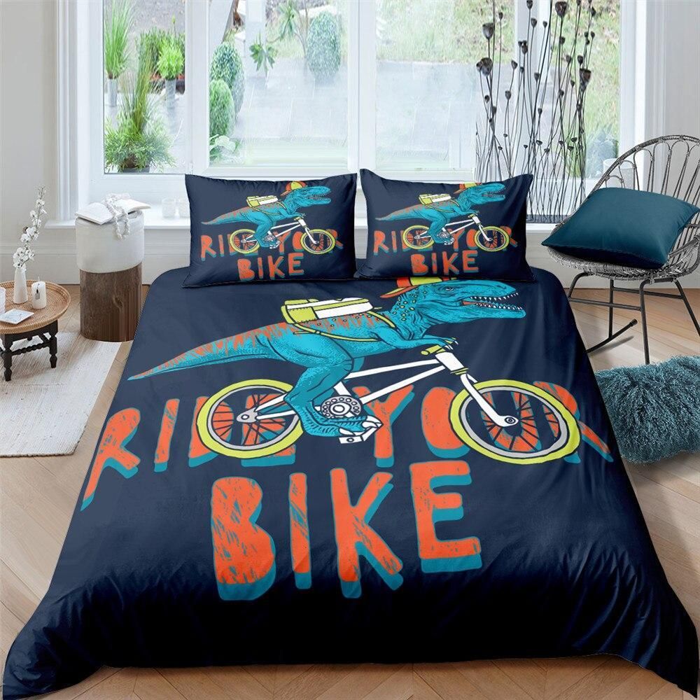Bike Riding T rex Bedding Set