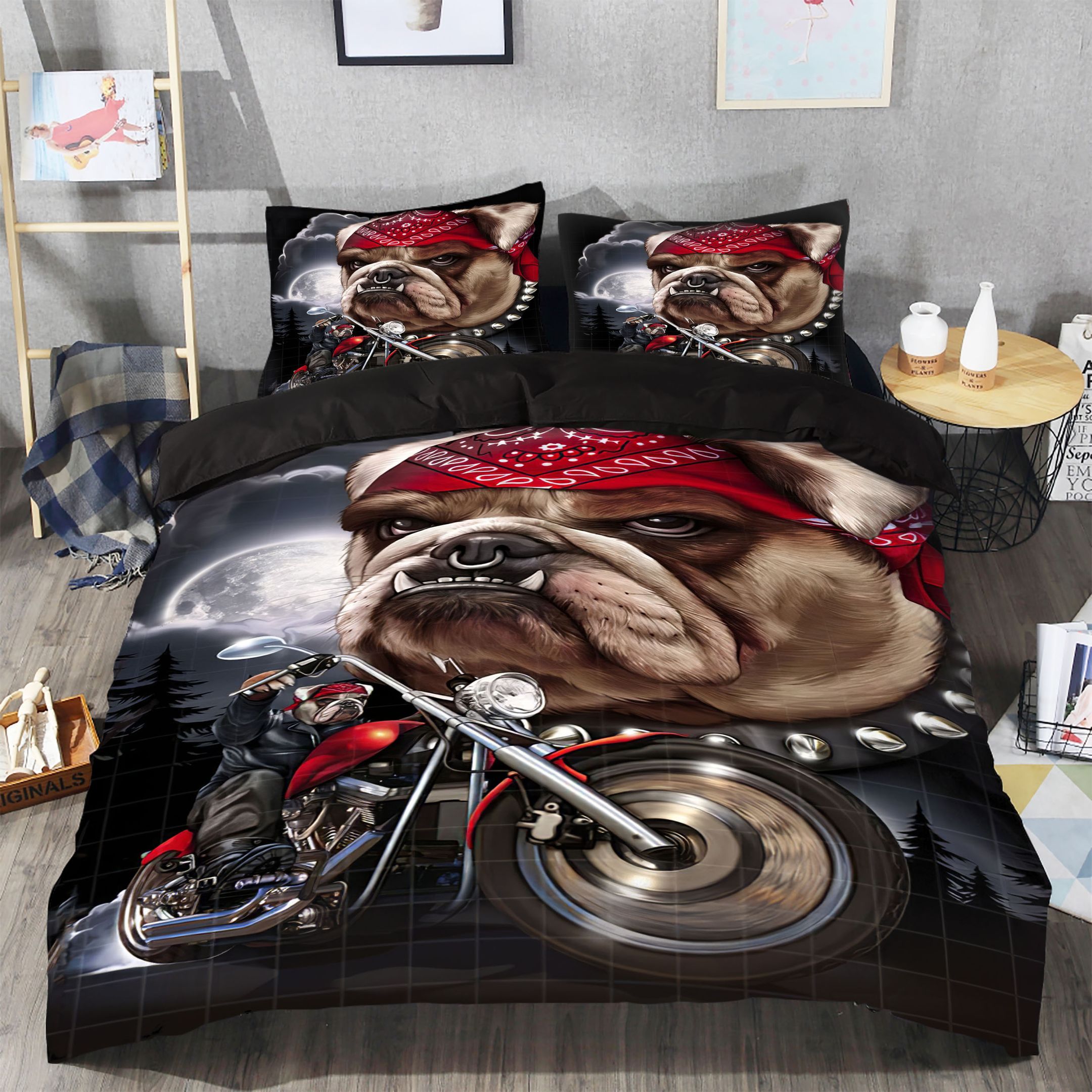 Biker Bulldog Bedding Set