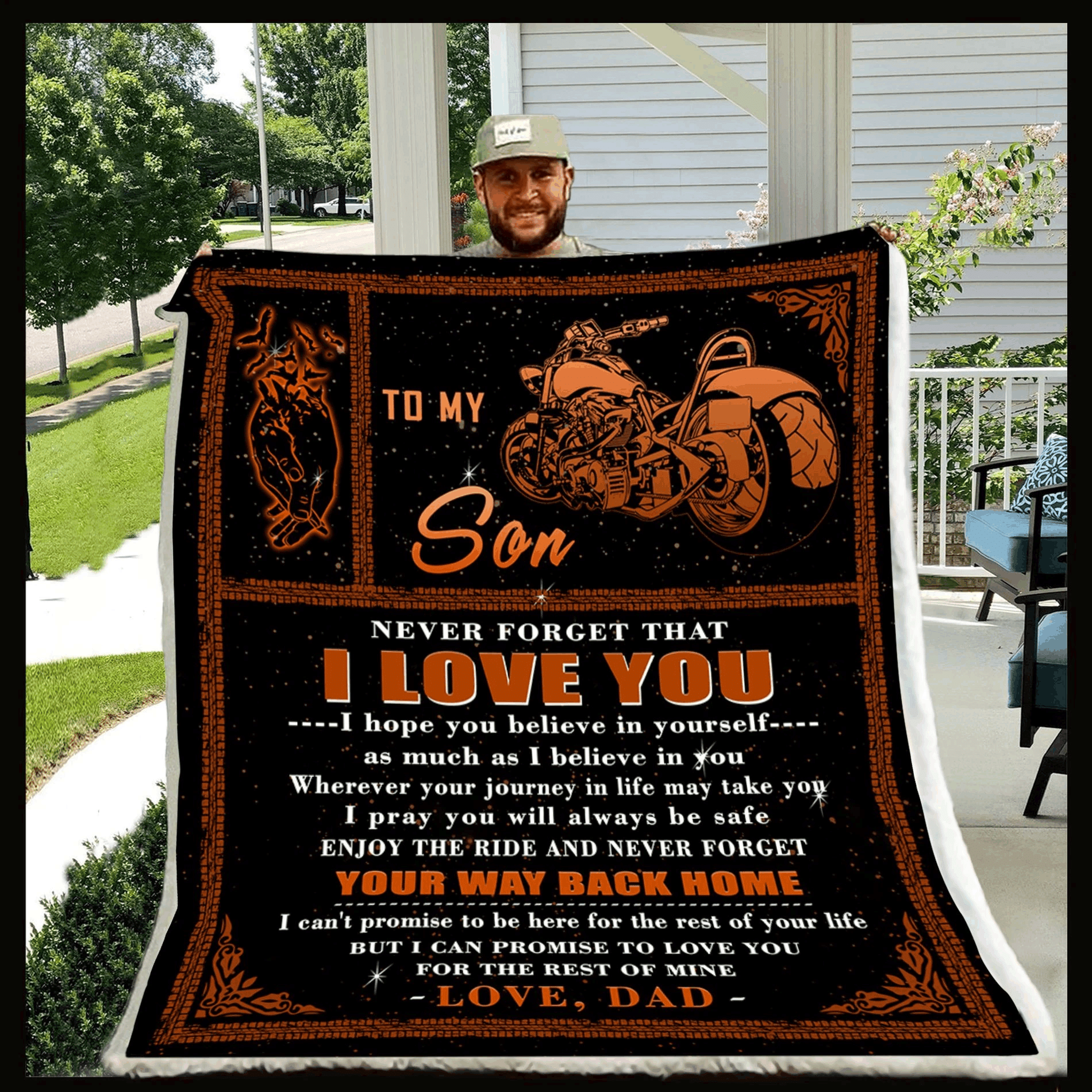 Biker Dad To Son Sherpa Fleece Blanket