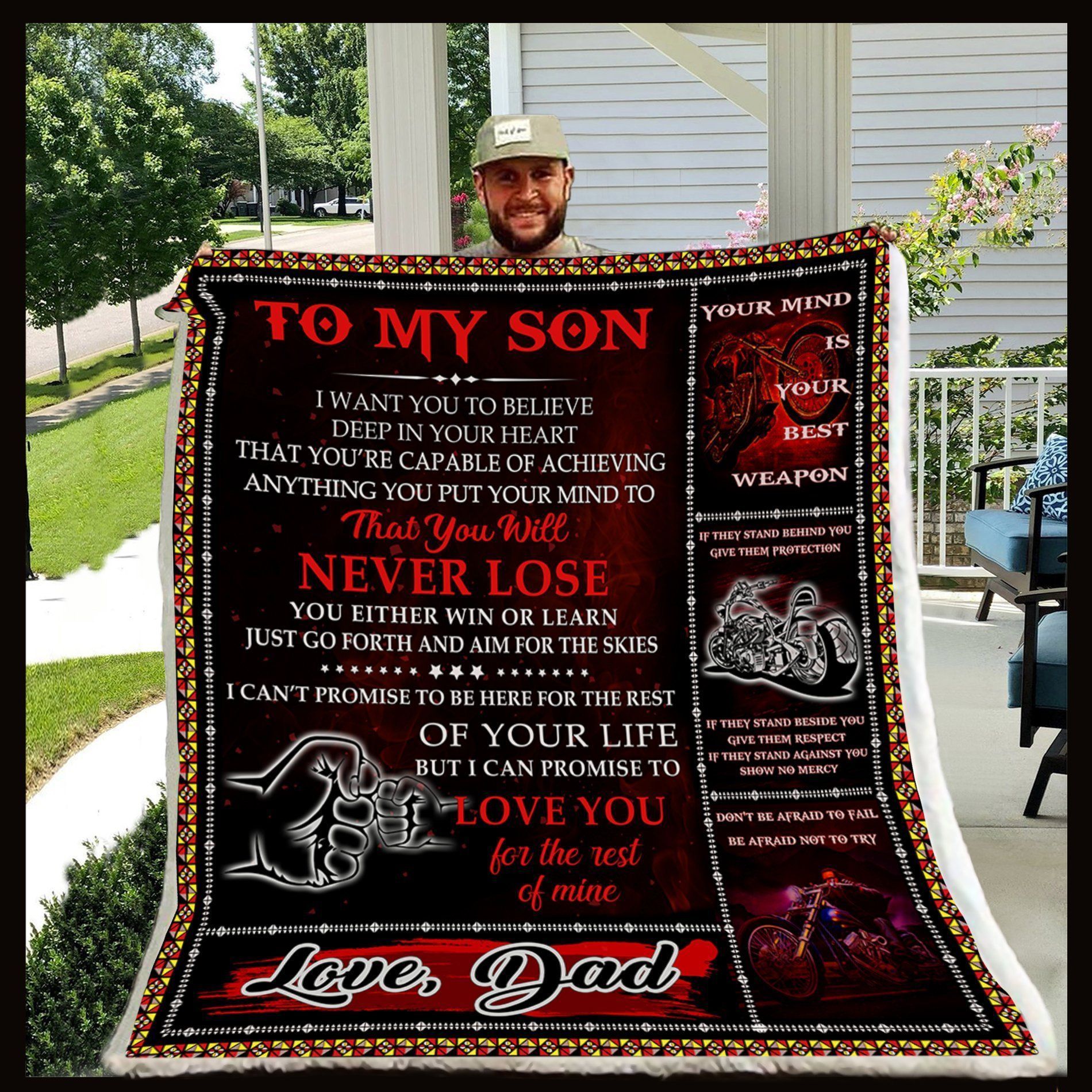 Biker Dad To Son Never Lose Sherpa Fleece Blanket