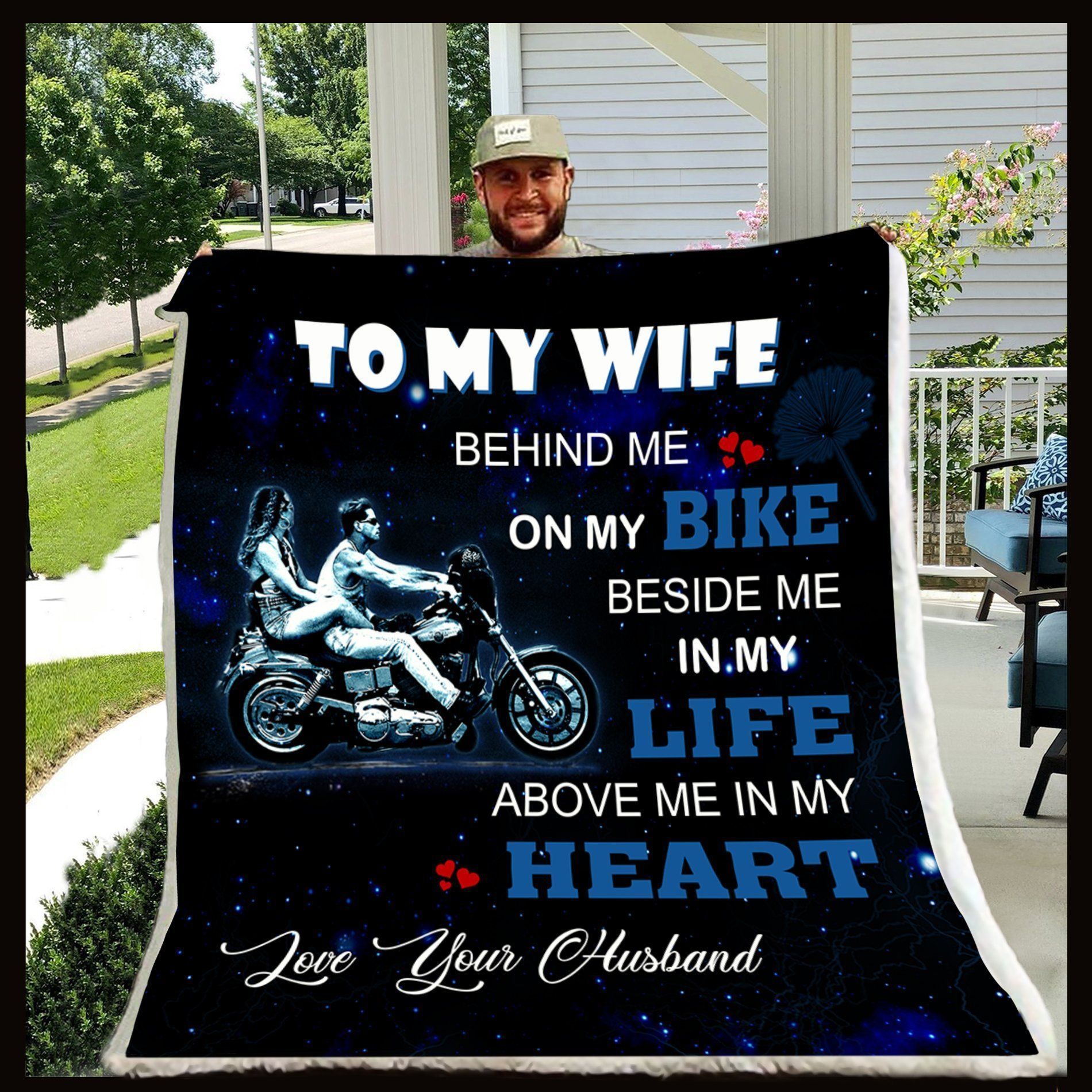 Biker Husband To Wife Behind Me On My Bike Sherpa Fleece Blanket