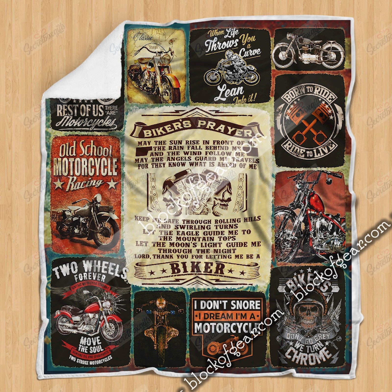 Biker’s Prayer Vintage Motorcycle Fleece Blanket