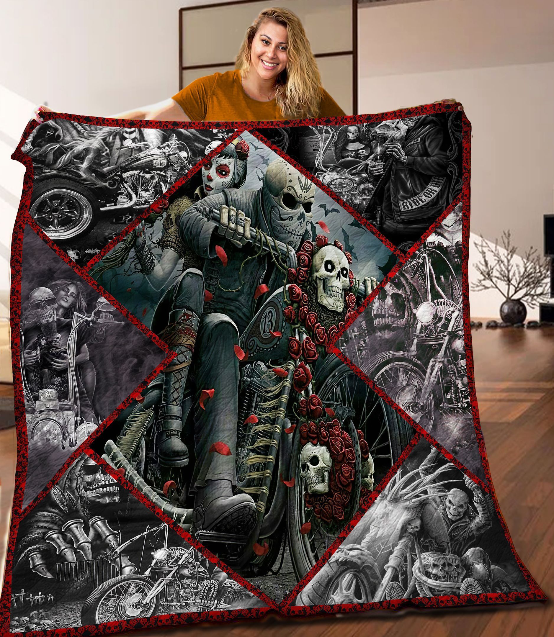 Biker Skull Quilt Blanket C9B270307MI