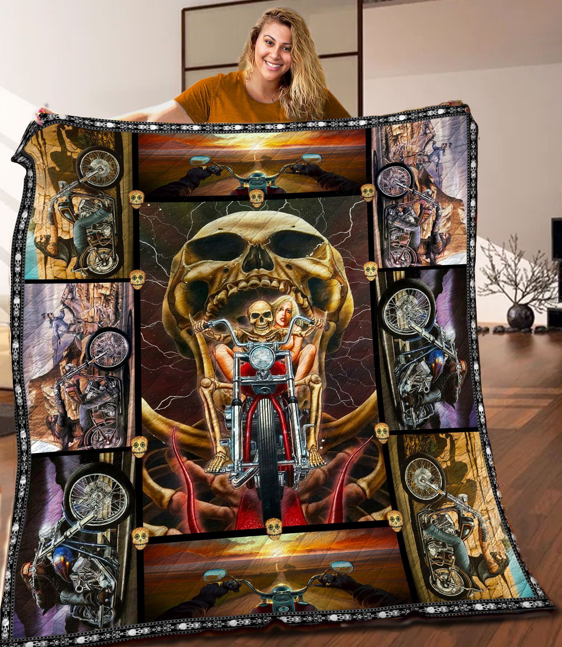 Biker Skull Quilt Blanket C9B270308MI