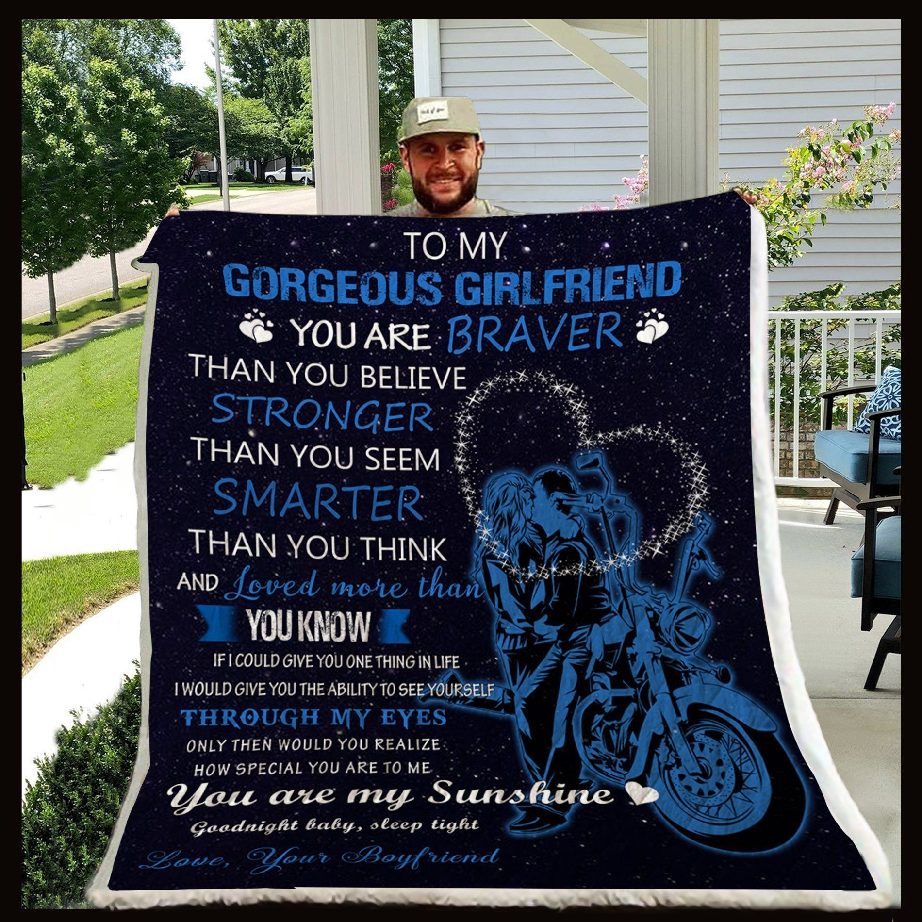 Biker To My Gorgeous Girlfriend You Are Braver Sherpa Fleece Blanket