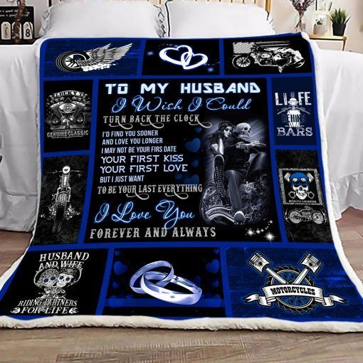 Biker To My Husband I Love You Forever And Always Sherpa Fleece Blanket