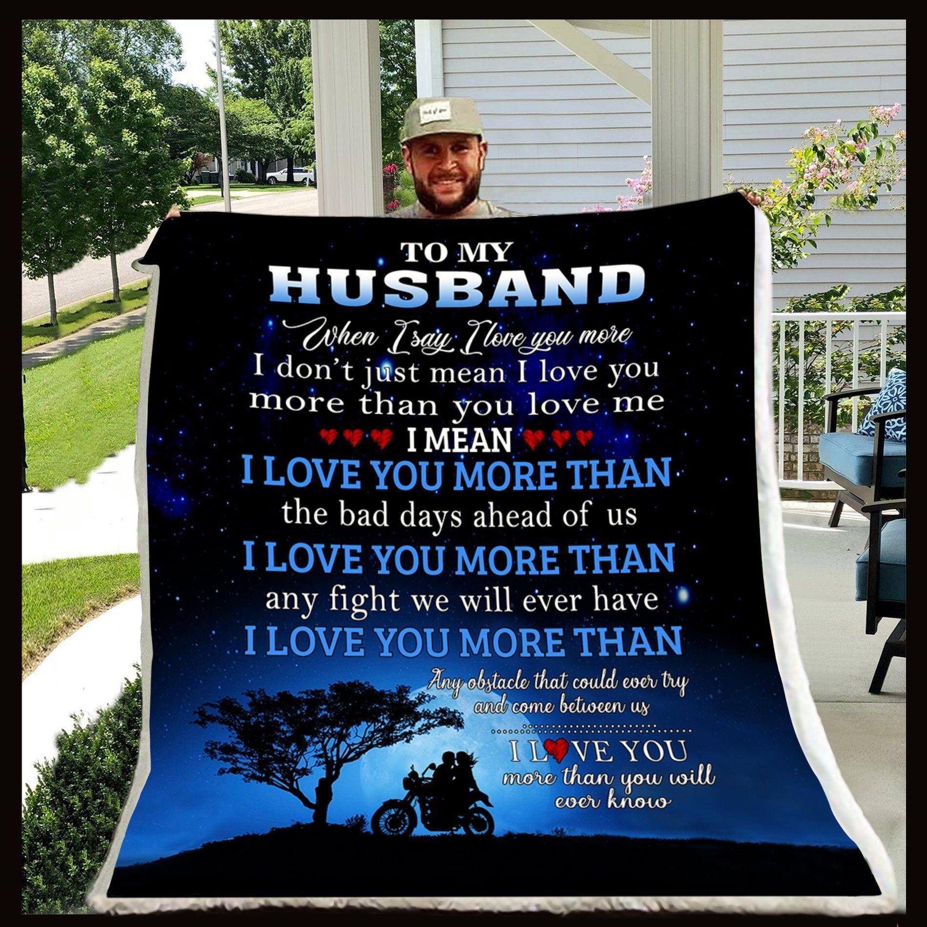 Biker To My Husband I Love You More Than Sherpa Fleece Blanket