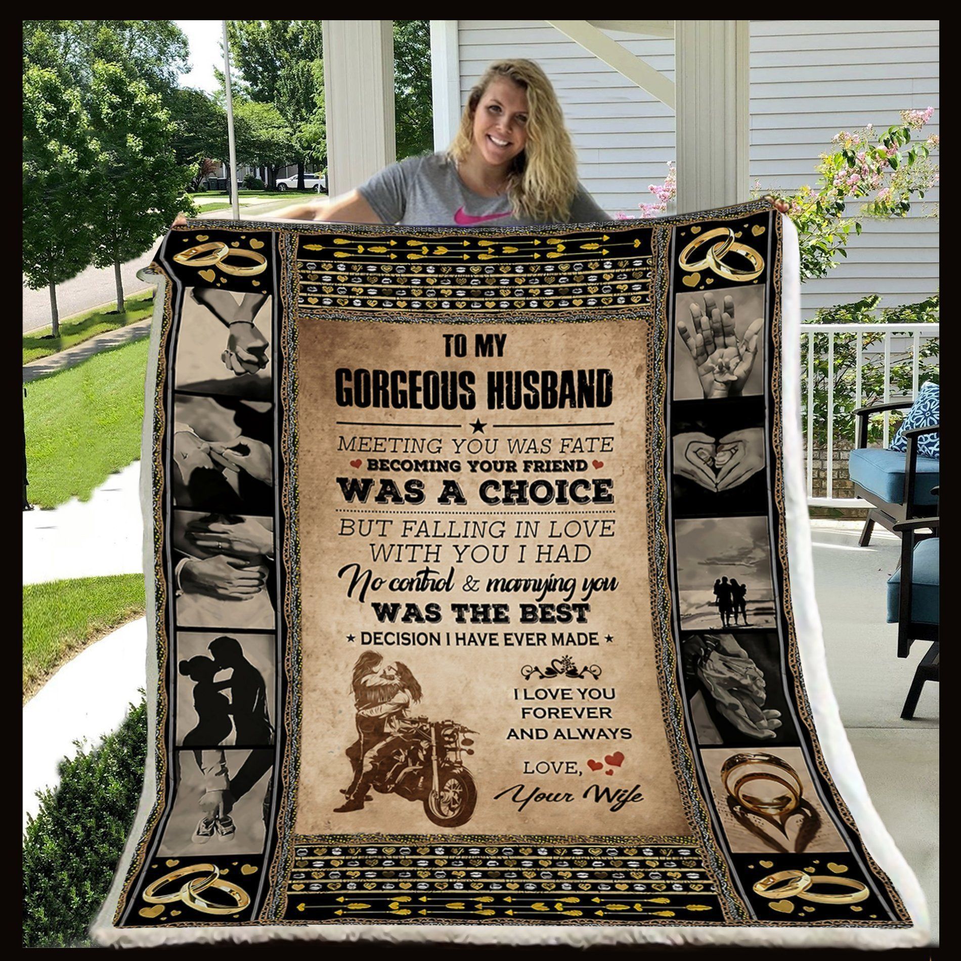Biker To My Husband Meeting You Sherpa Fleece Blanket