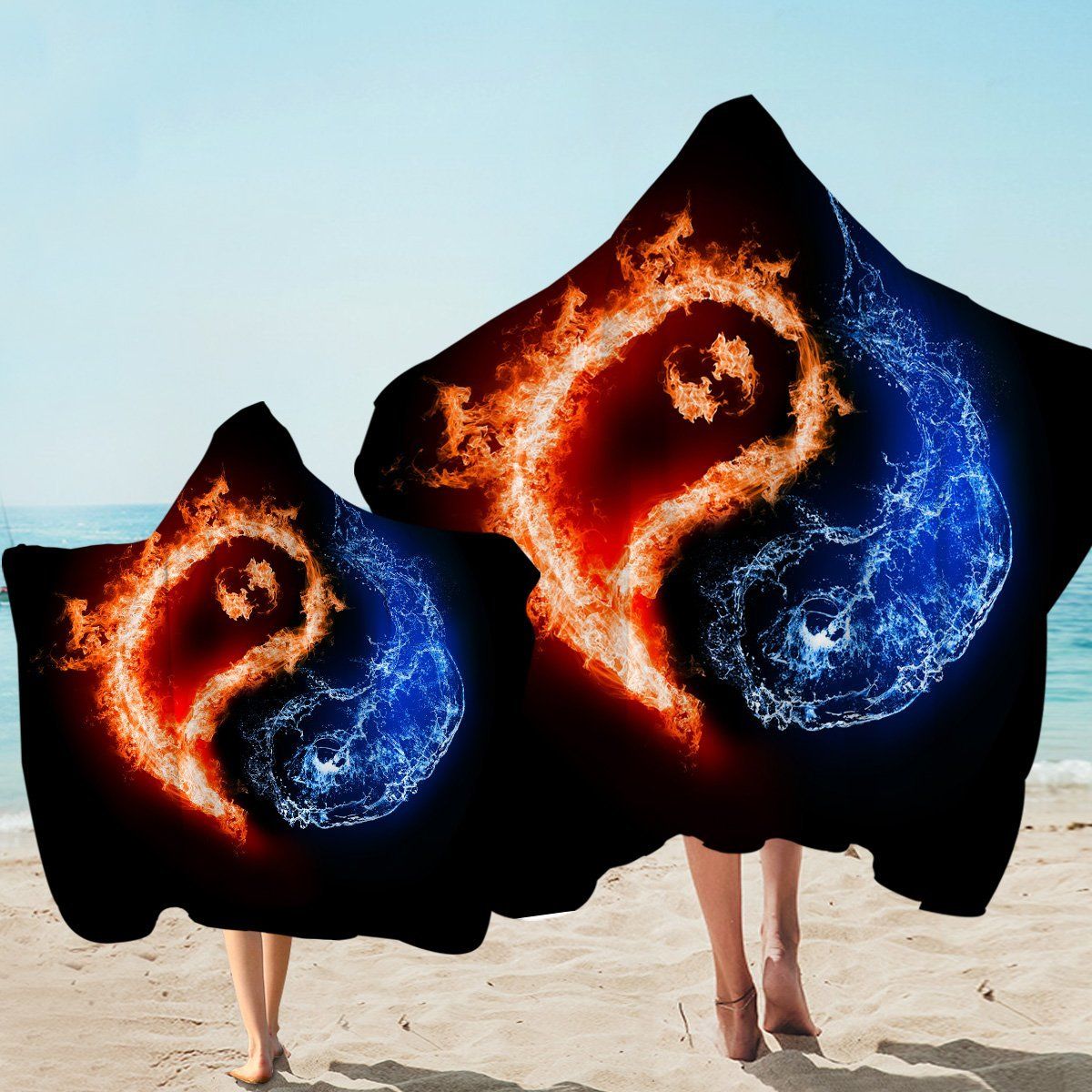 Bipolar Ying Yang On Black Printed Hooded Towel