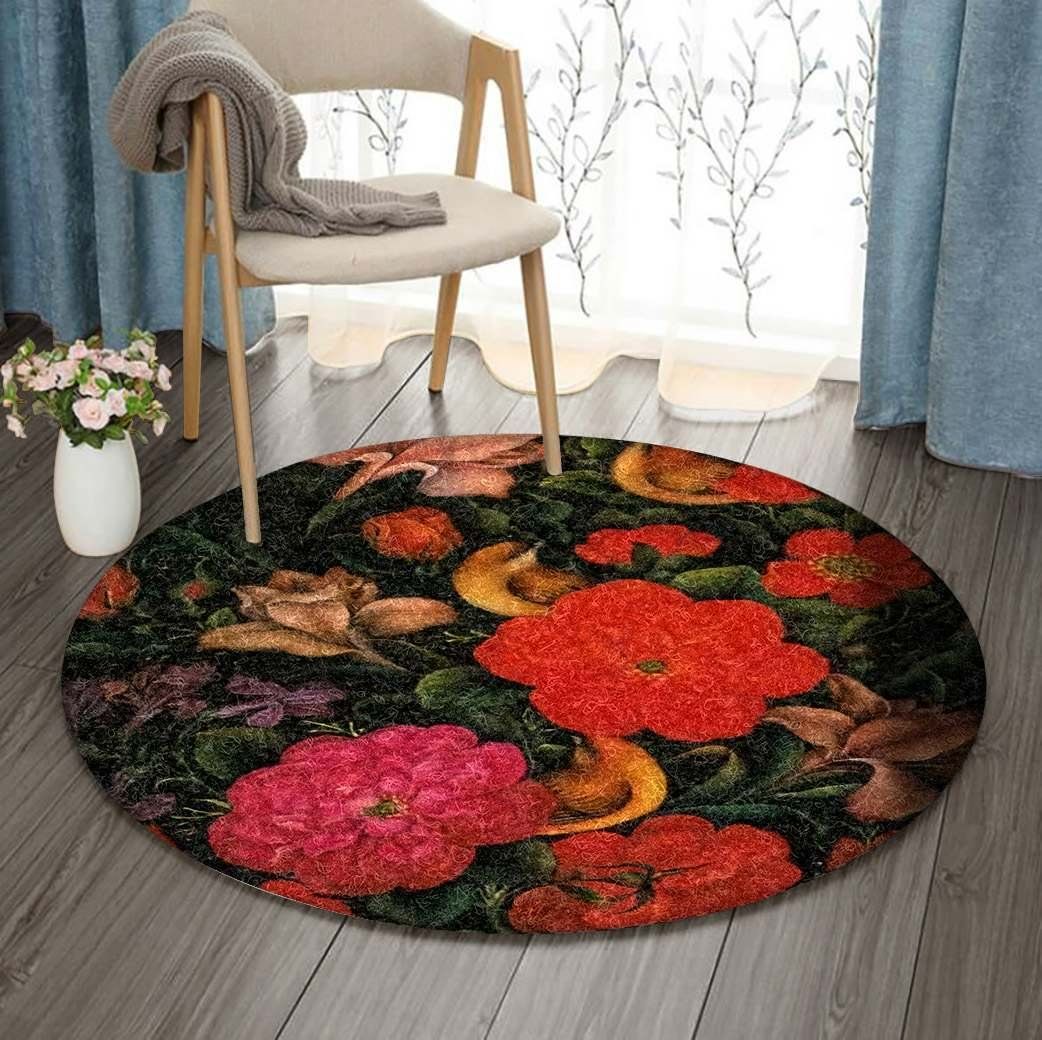 Bird And Flower Round Carpet