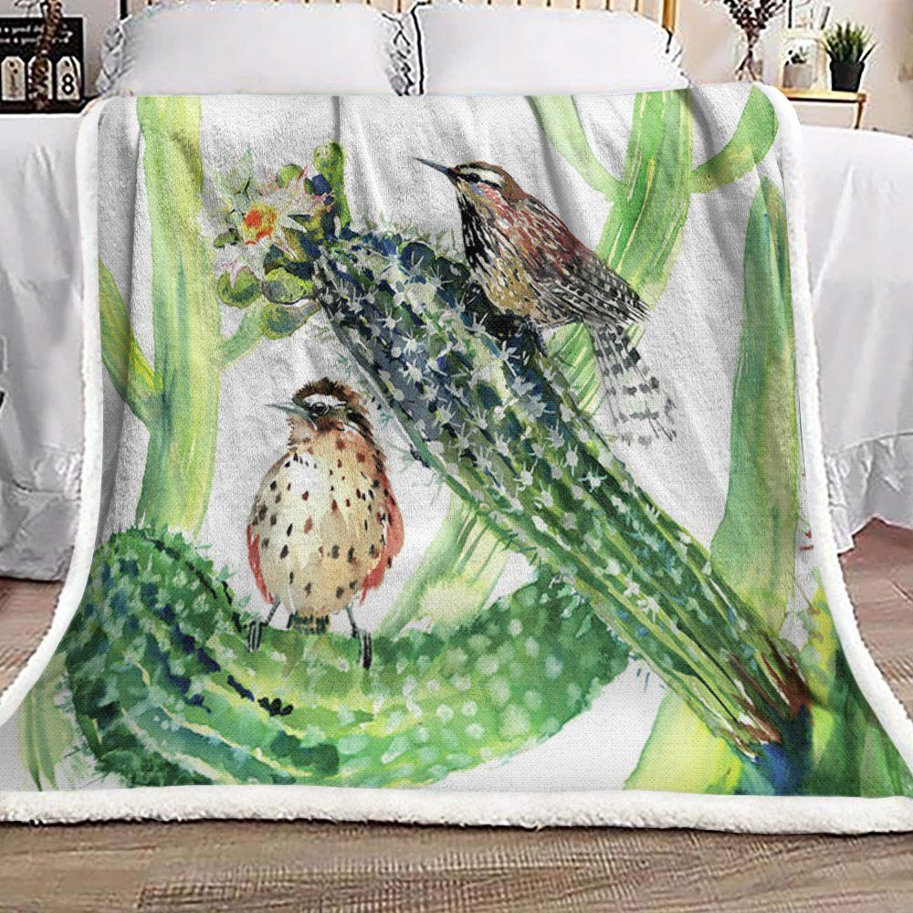 Bird And Cactus Sherpa Fleece Blanket