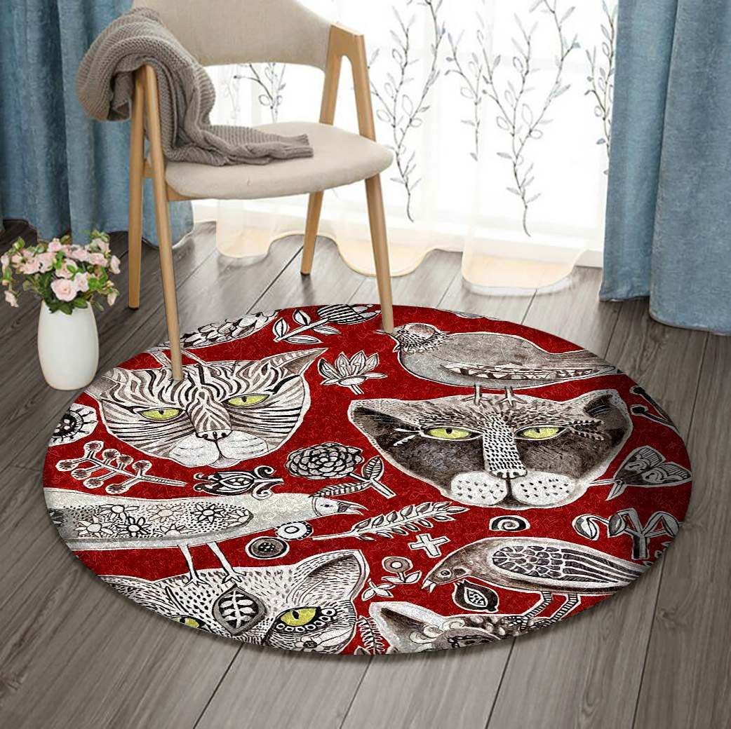 Bird And Cat Round Carpet