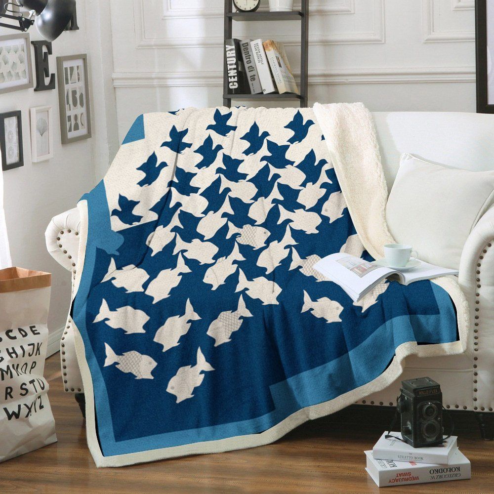 Bird And Fish Sherpa Fleece Blanket