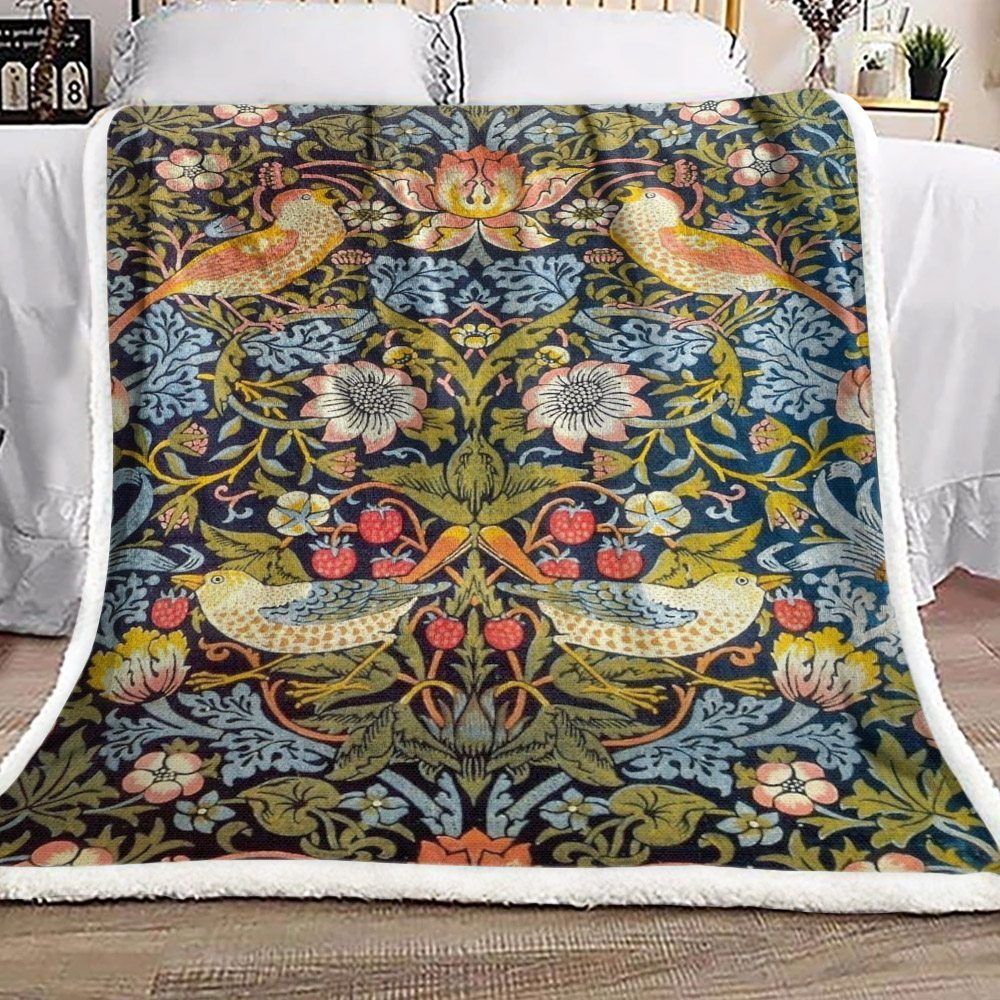Bird And Flower Sherpa Fleece Blanket