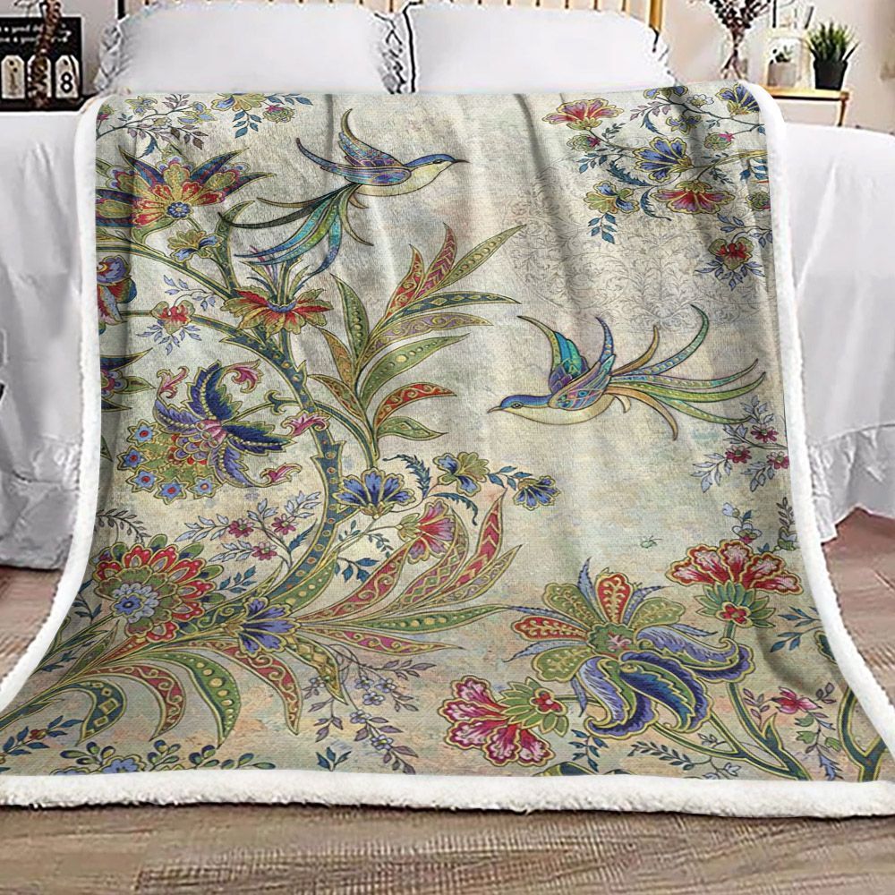 Bird And Flower Sherpa Fleece Blanket