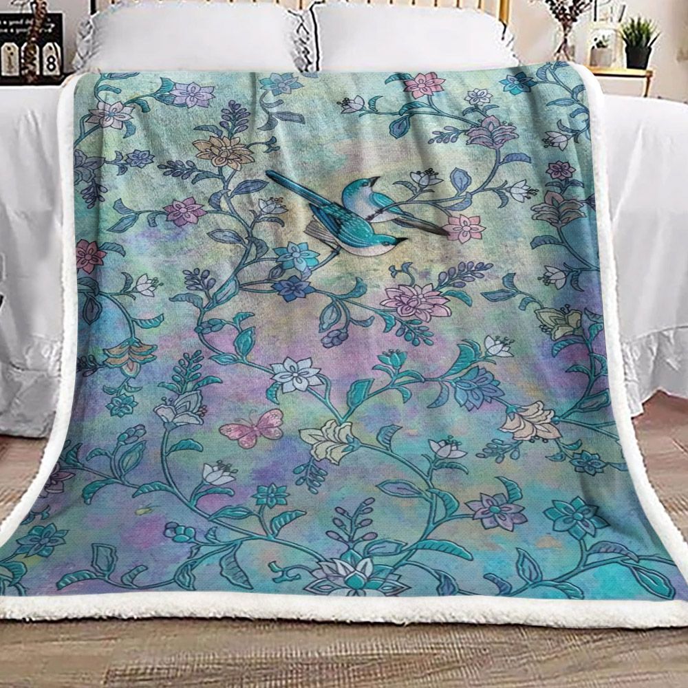 Bird And Flower Sherpa Fleece Blanket