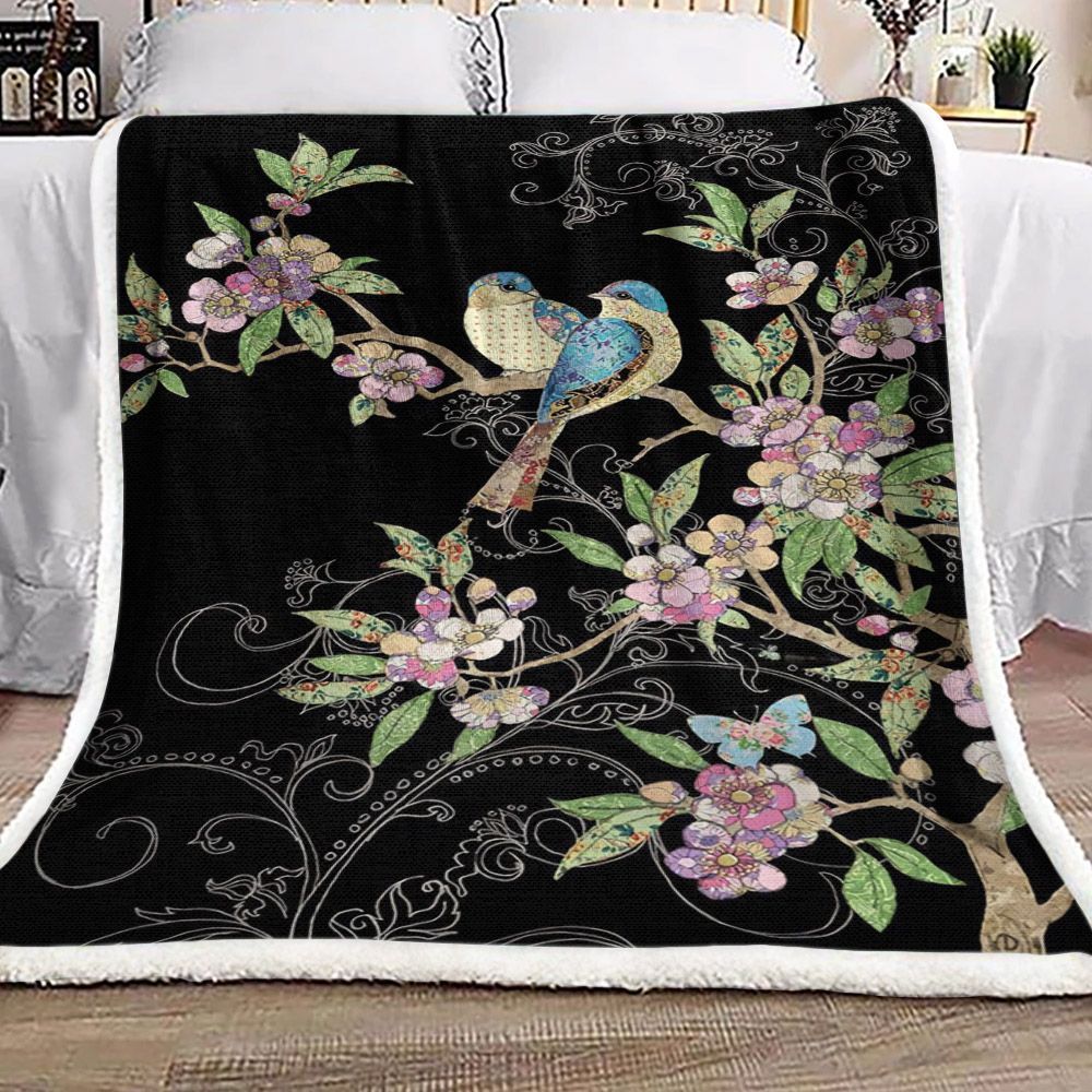 Bird And Flower Sherpa Fleece Blanket