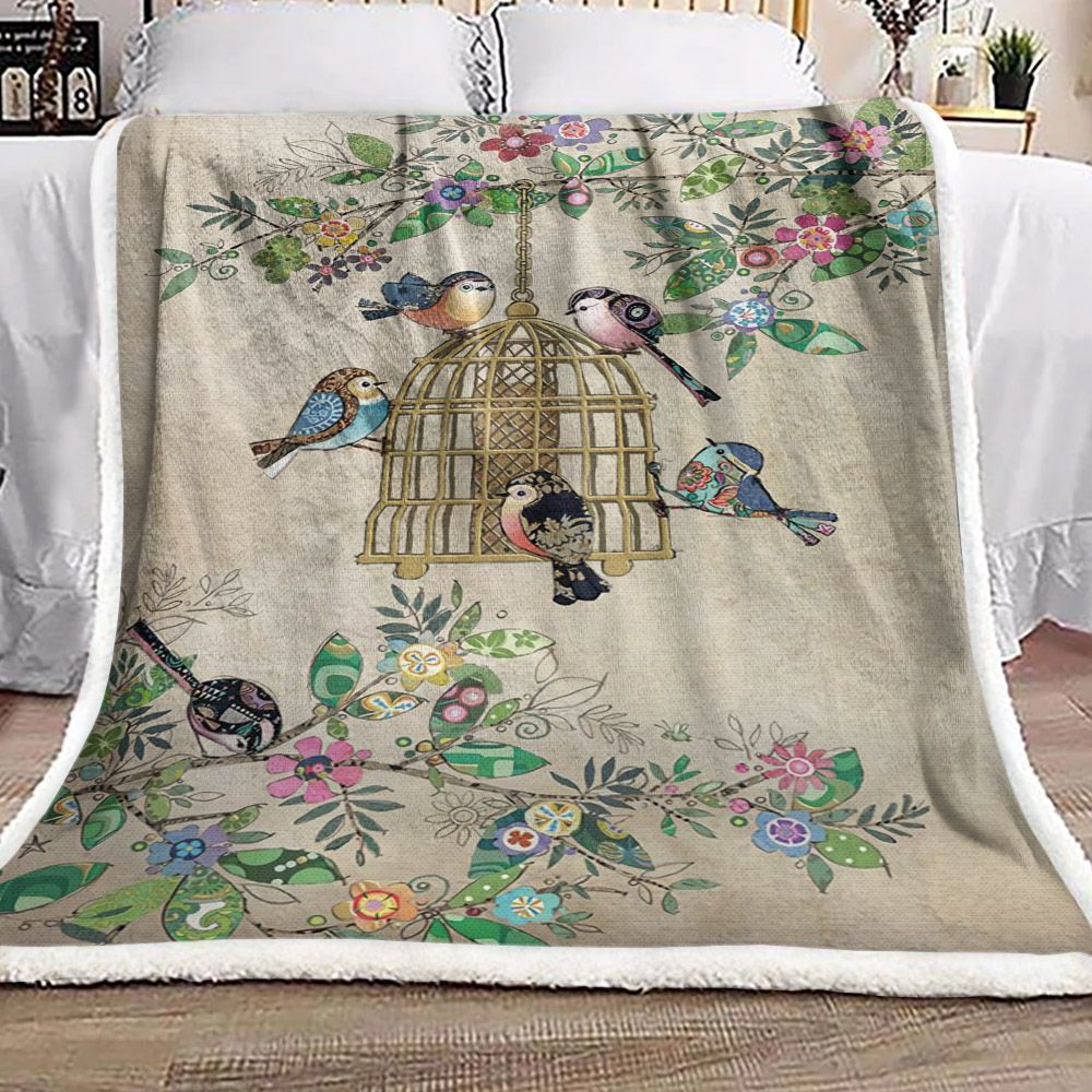 Bird And Flower Sherpa Fleece Blanket