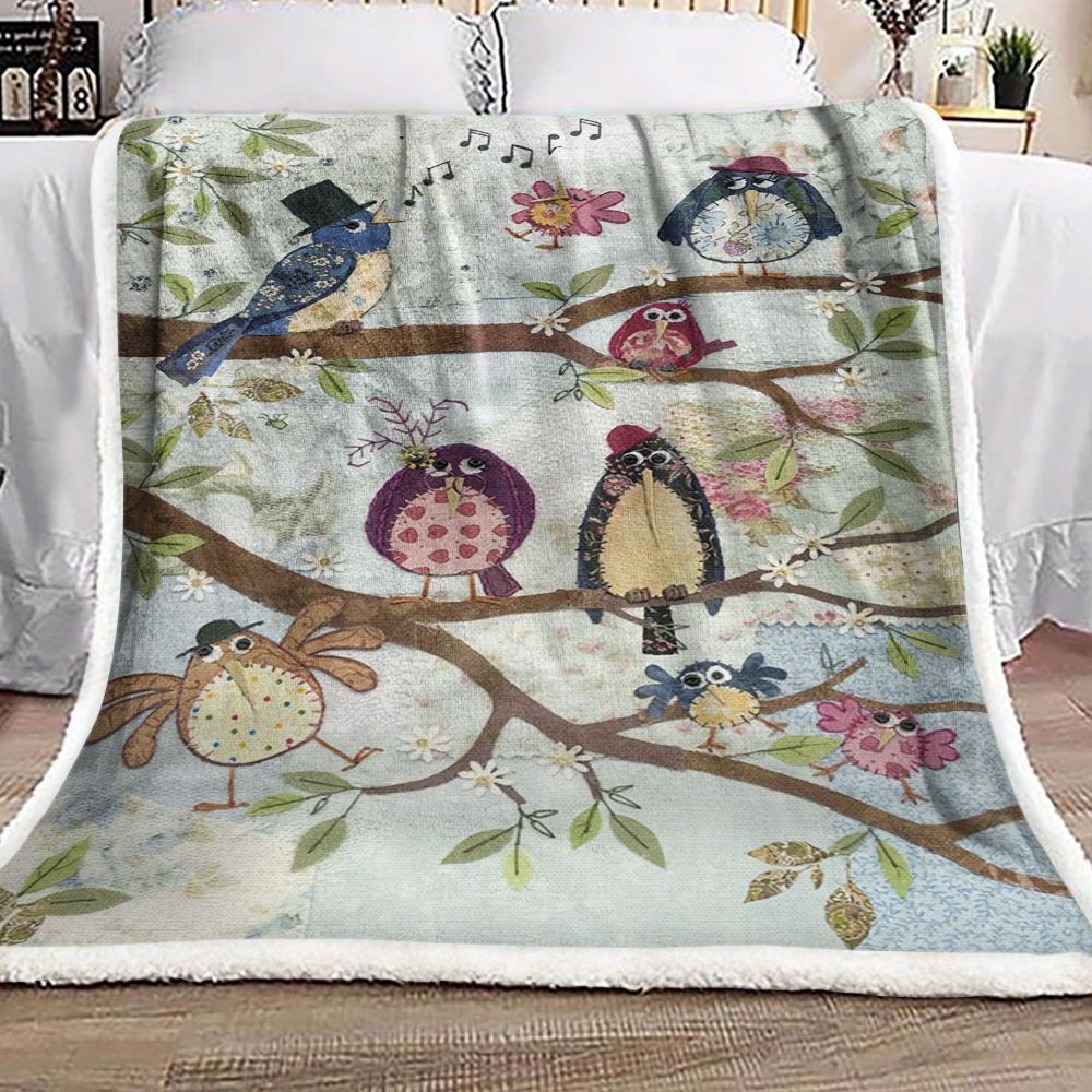 Bird And Flower Sherpa Fleece Blanket