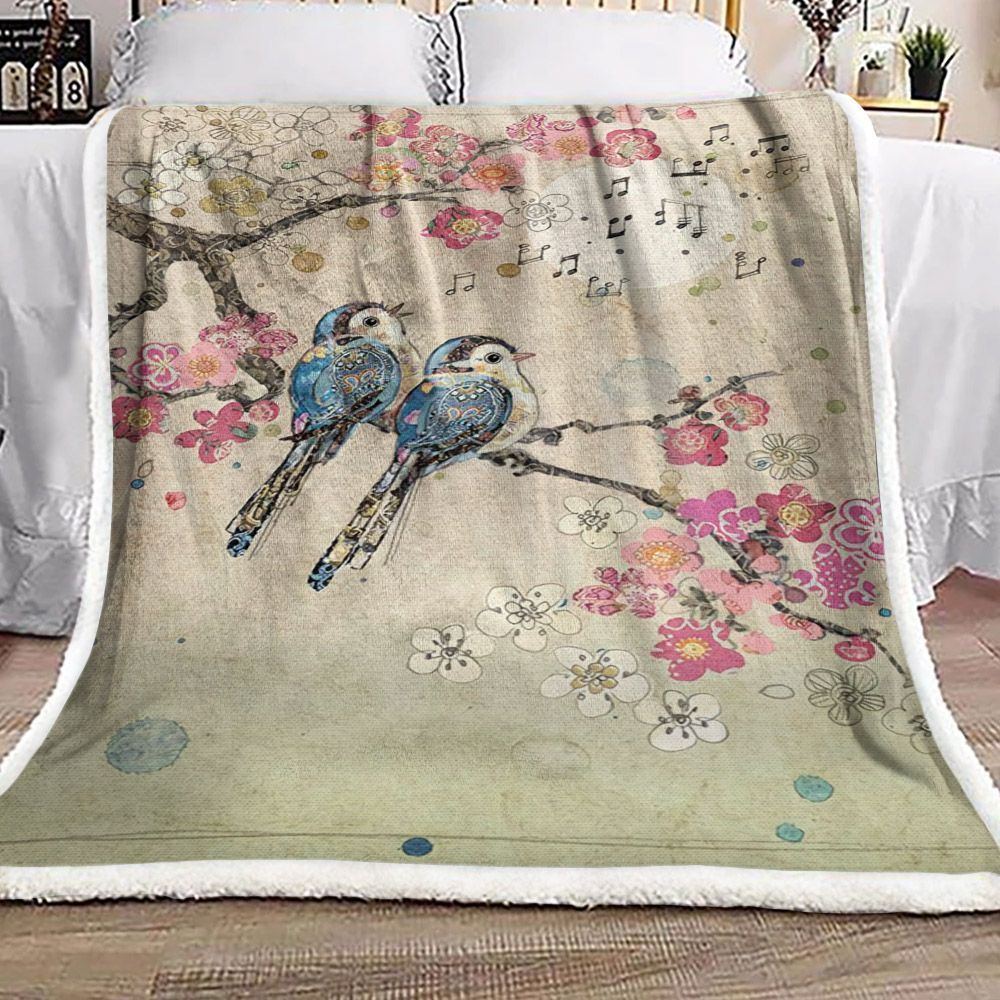 Bird And Flower Sherpa Fleece Blanket