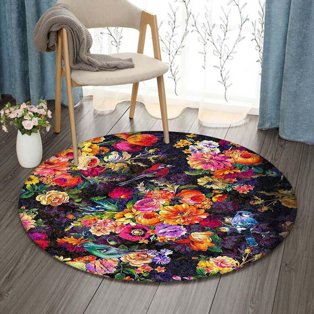 Bird And Flower Round Carpet