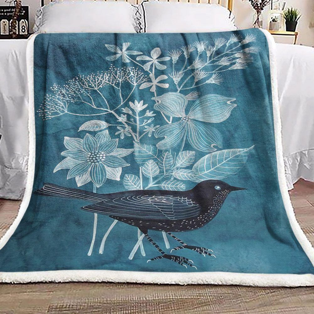Bird And Flower Sherpa Fleece Blanket