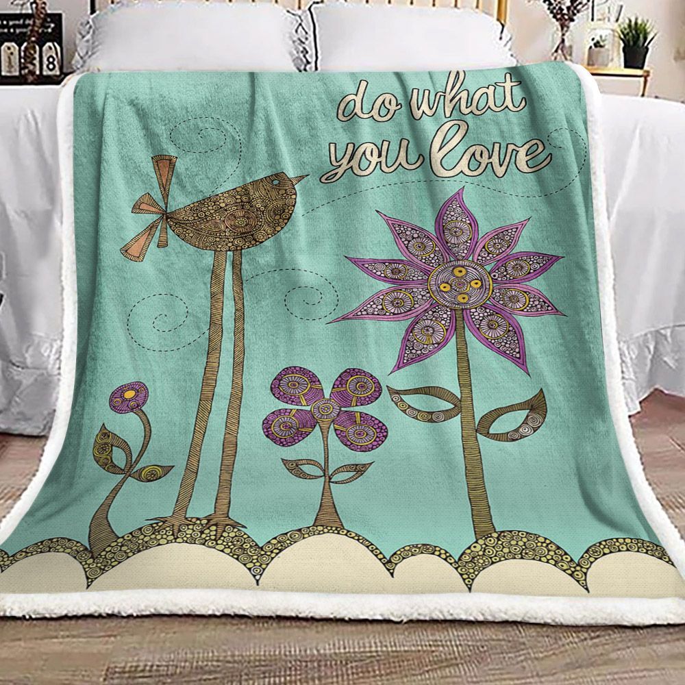 Bird And Flower Sherpa Fleece Blanket