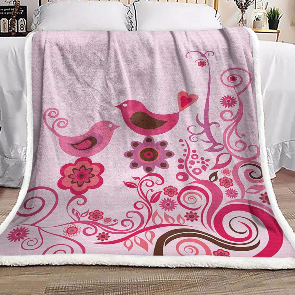 Bird And Flower Sherpa Fleece Blanket