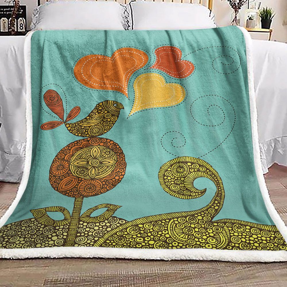 Bird And Flower Sherpa Fleece Blanket