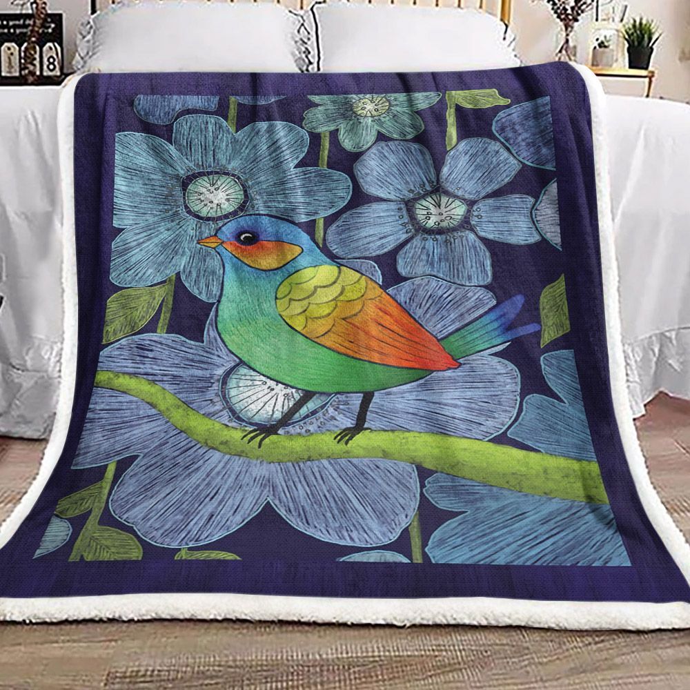 Bird And Flower Sherpa Fleece Blanket