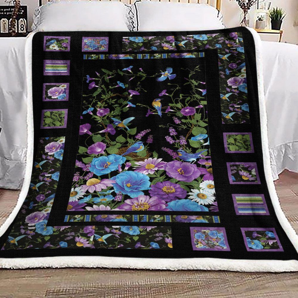 Bird And Flower Sherpa Fleece Blanket