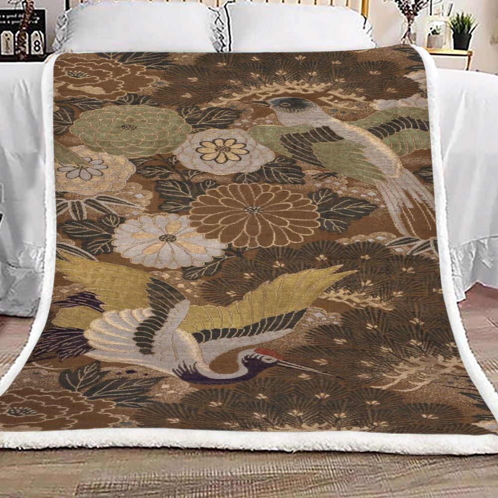 Bird And Flower Sherpa Fleece Blanket