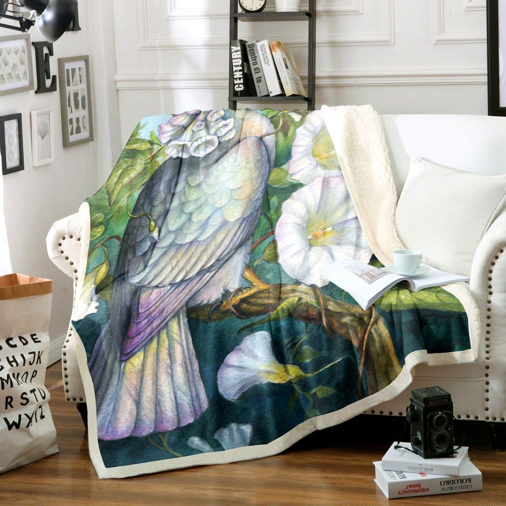 Bird And Flower Sherpa Fleece Blanket