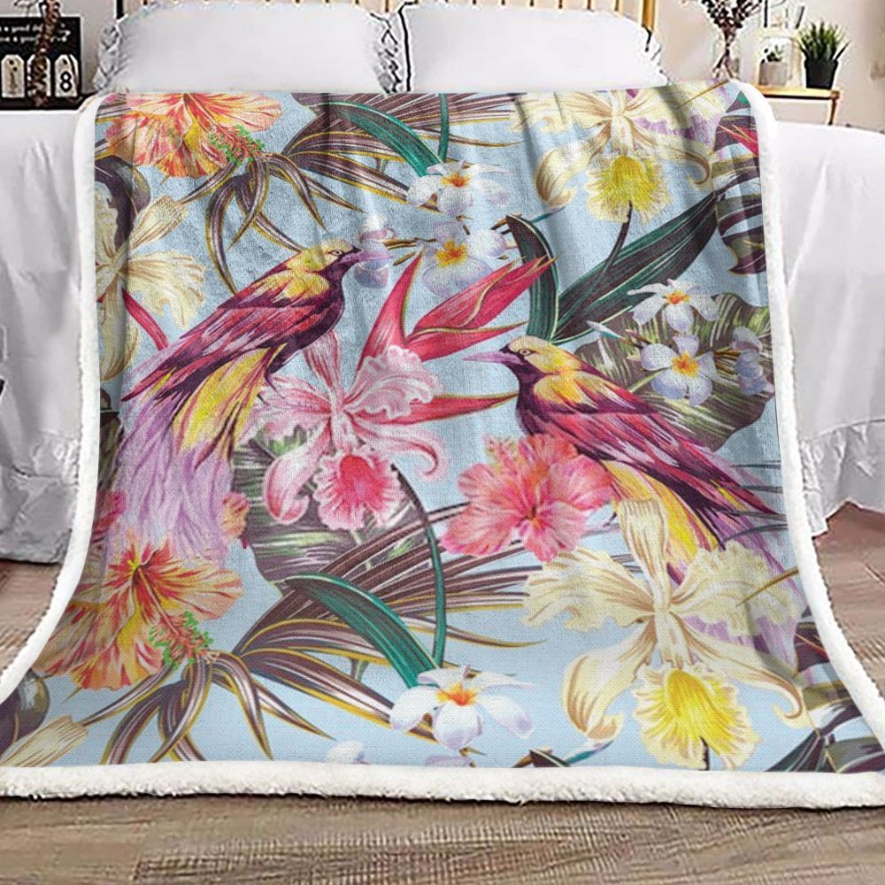 Bird And Flower Sherpa Fleece Blanket