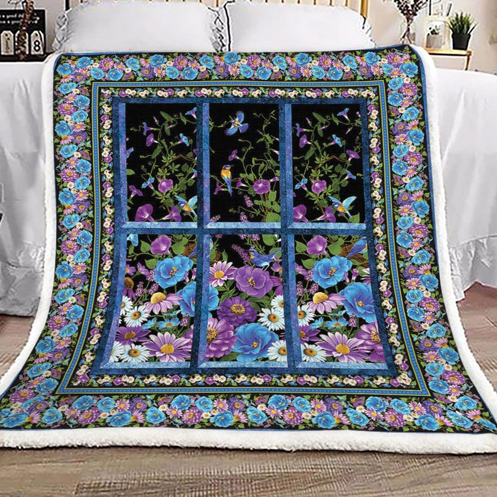 Bird And Flower Sherpa Fleece Blanket
