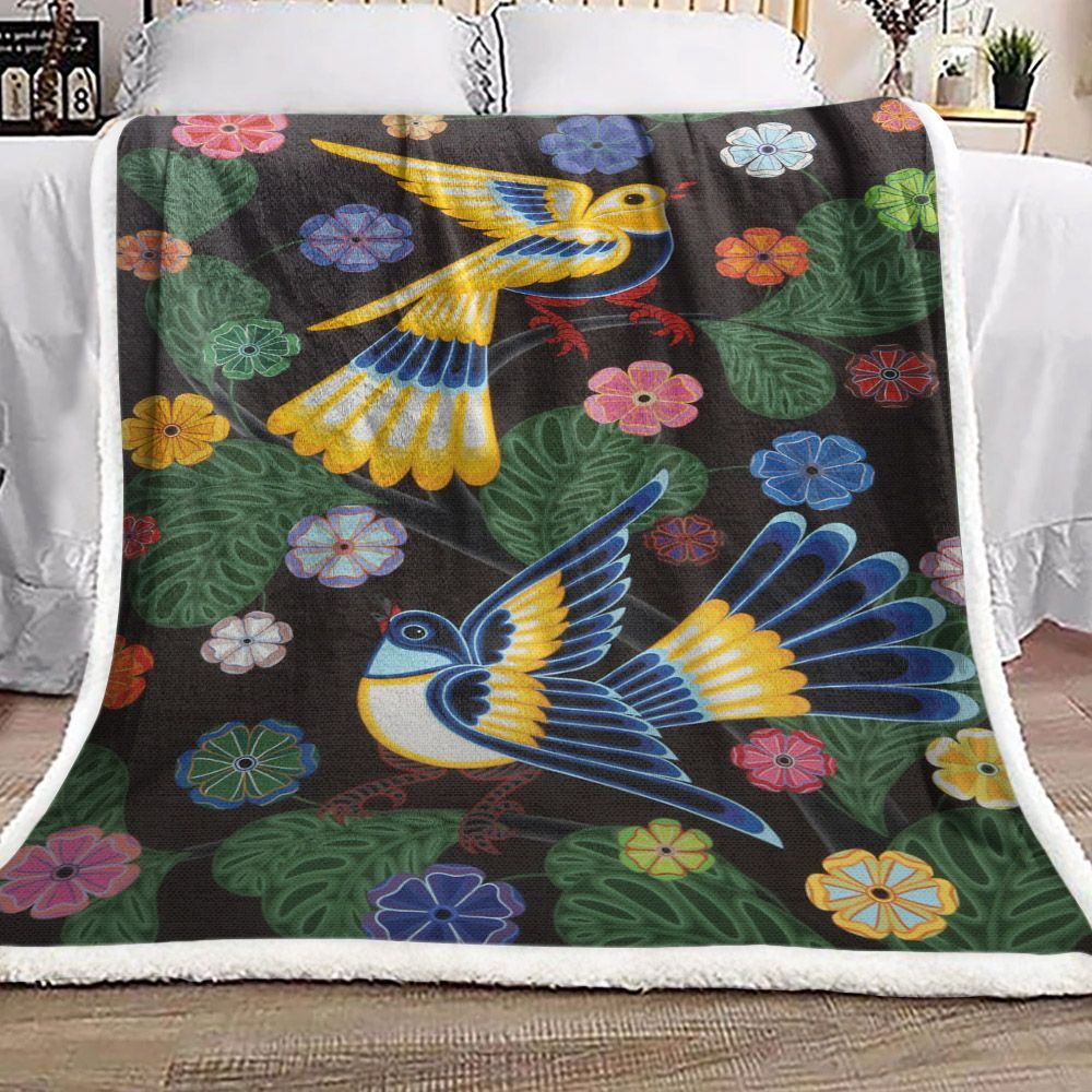 Bird And Flower Sherpa Fleece Blanket
