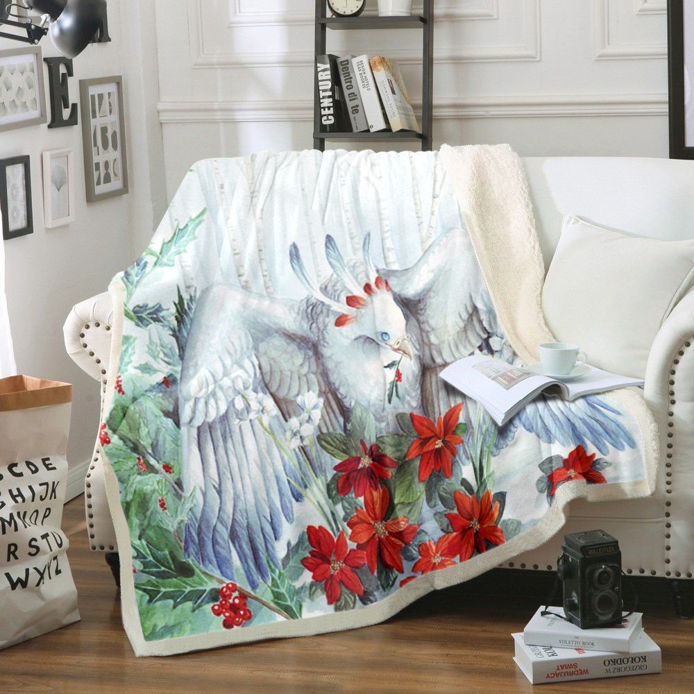 Bird And Flower Winter Sherpa Fleece Blanket