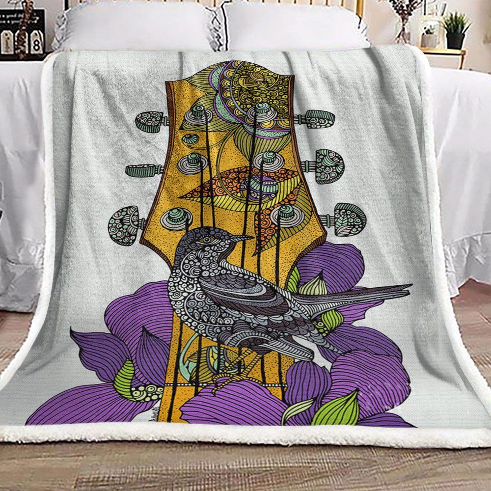 Bird And Guitar Sherpa Fleece Blanket