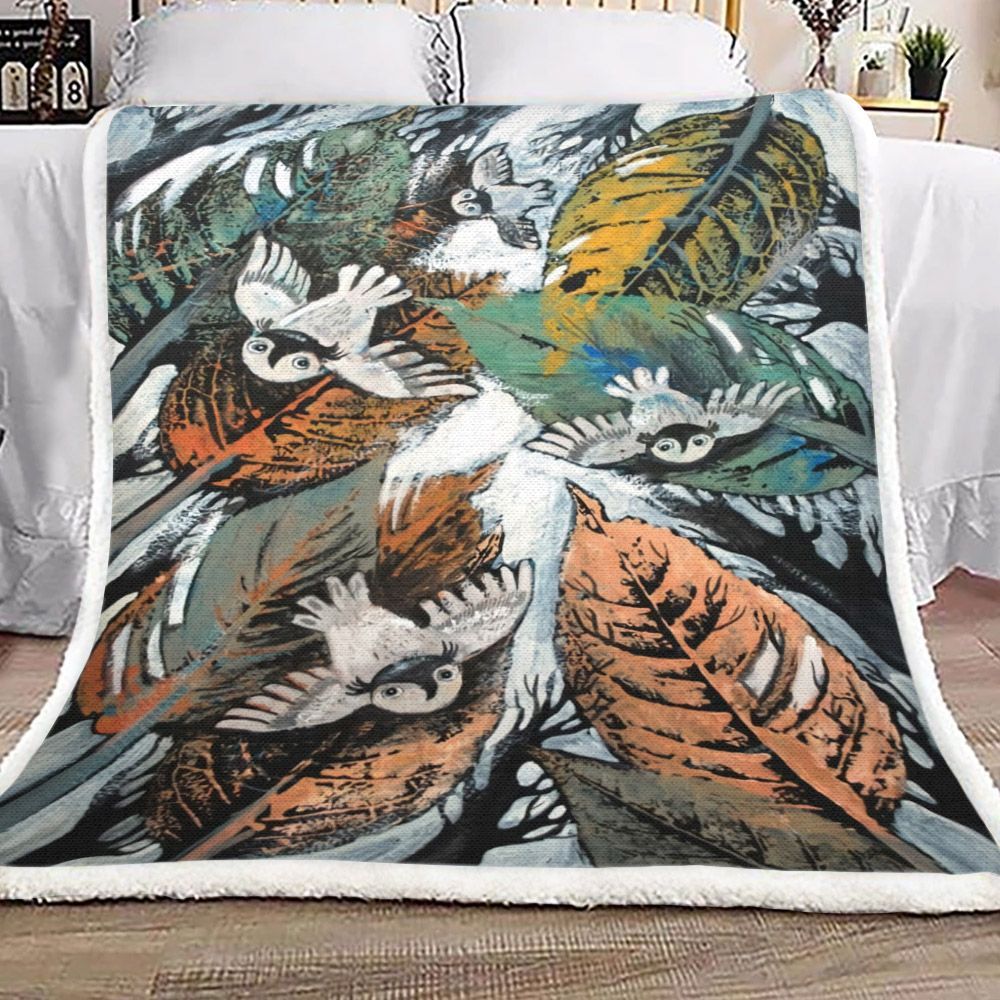 Bird And Leaves Sherpa Fleece Blanket
