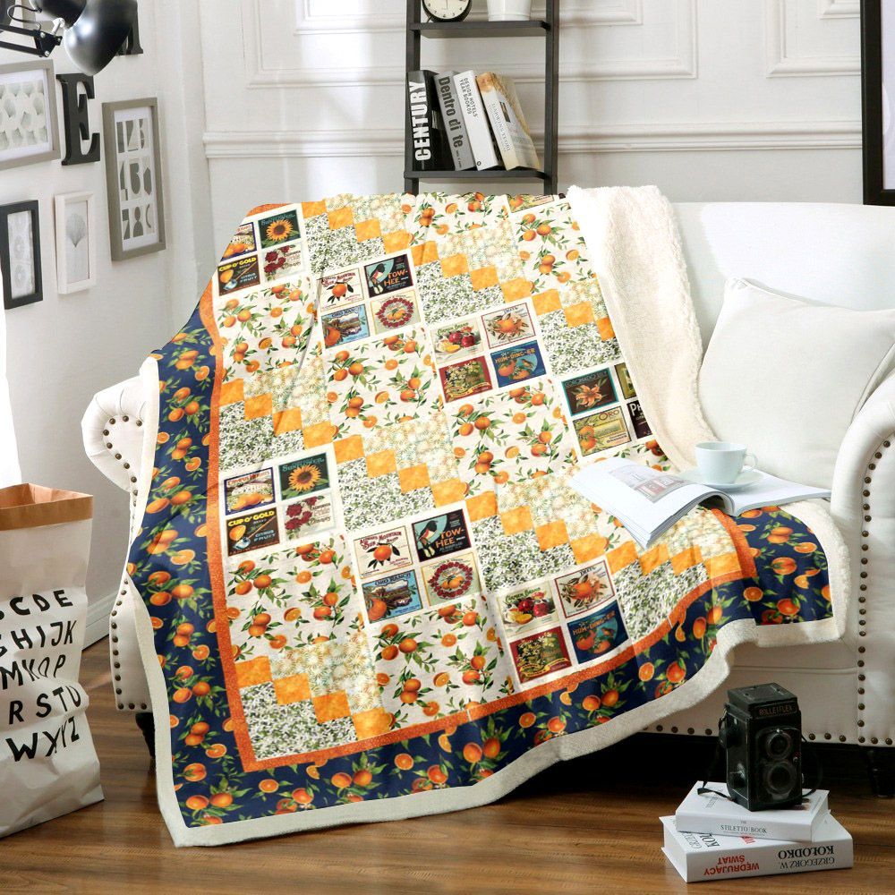 Bird And Oranges Sherpa Fleece Blanket