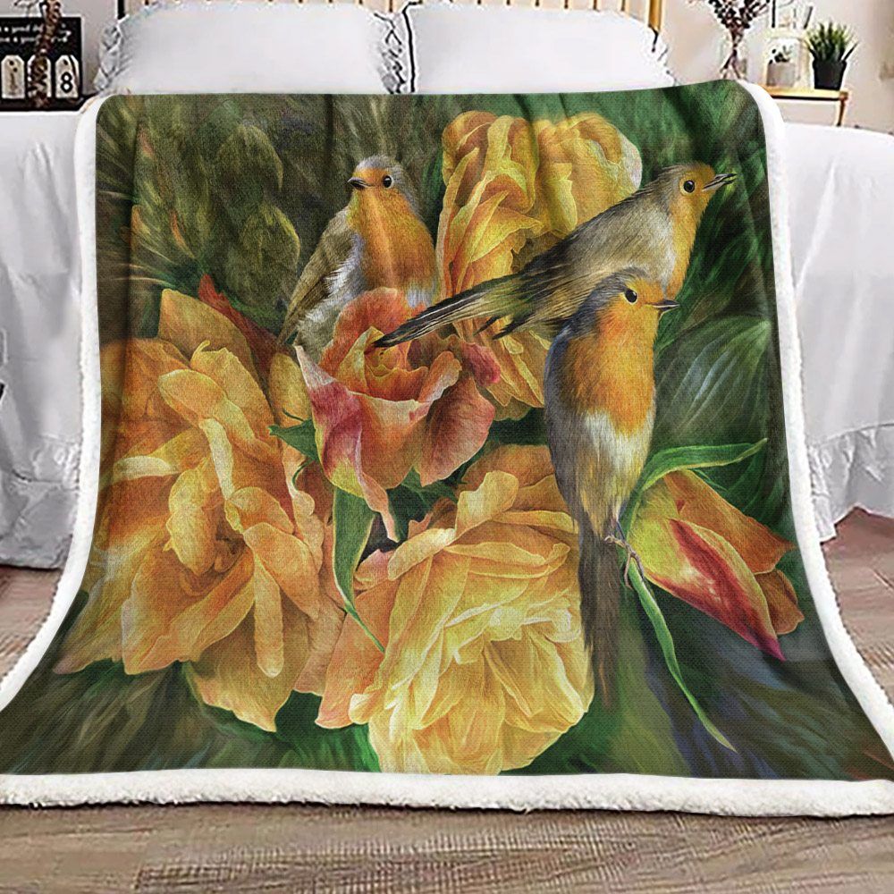Bird And Roses Sherpa Fleece Blanket