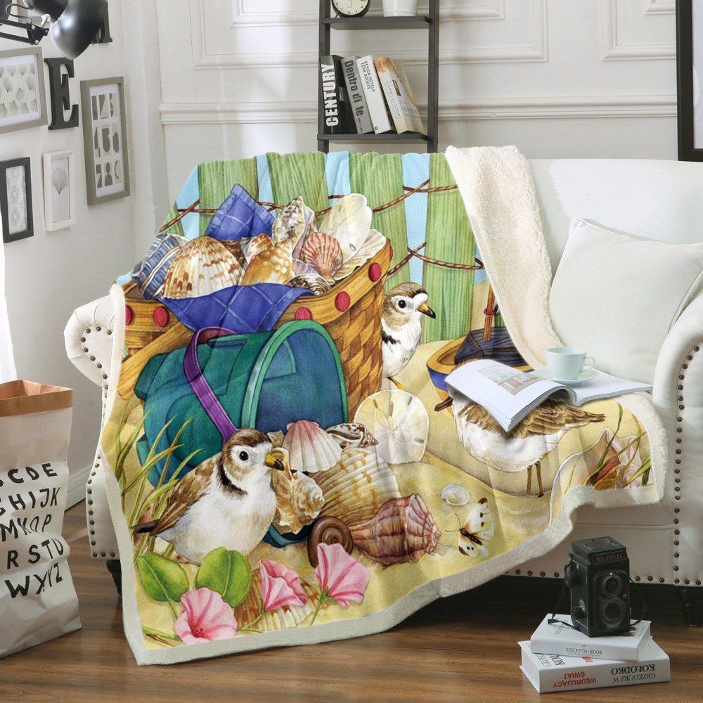 Bird And Seashell On The Beach Sherpa Fleece