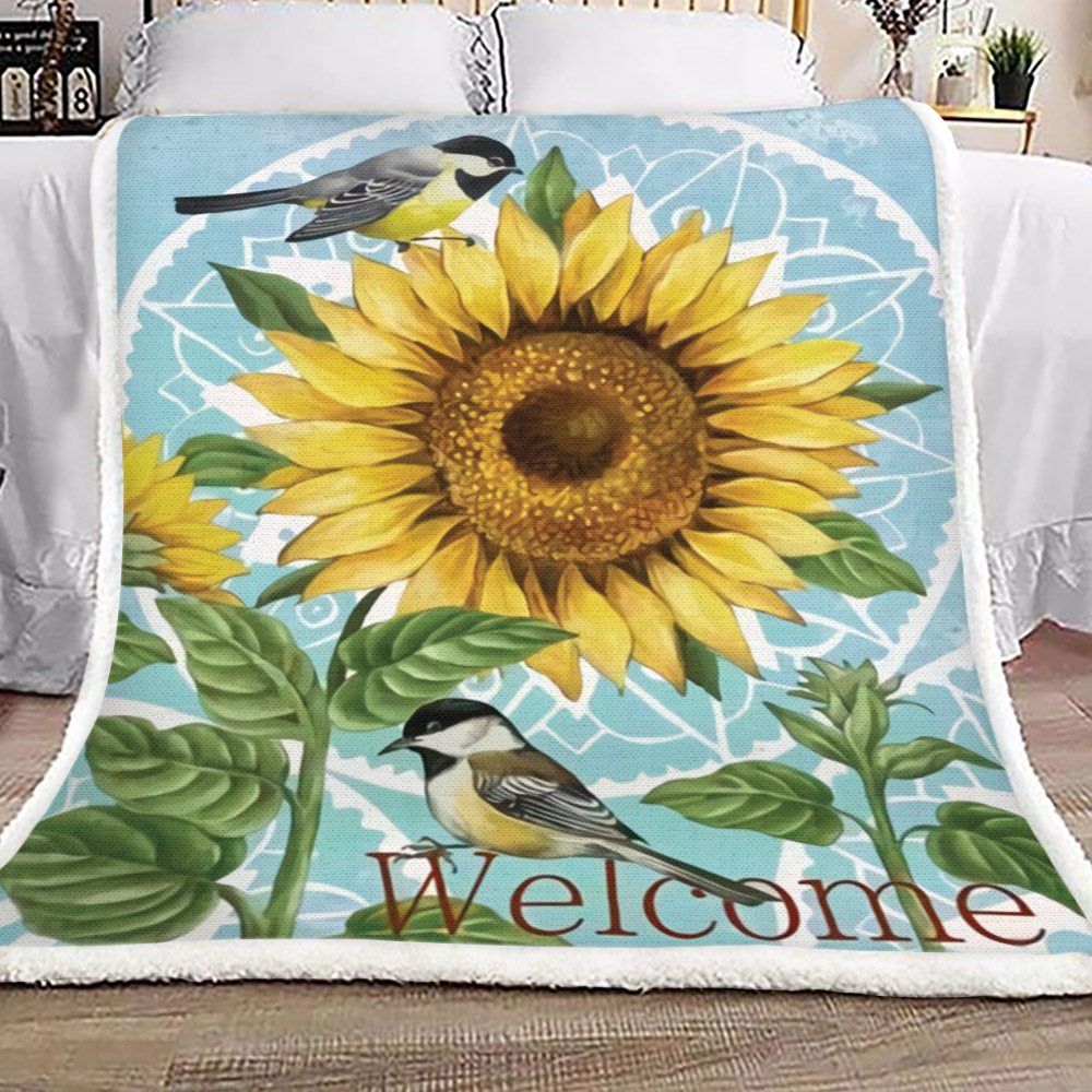 Bird And Sunflower Sherpa Fleece