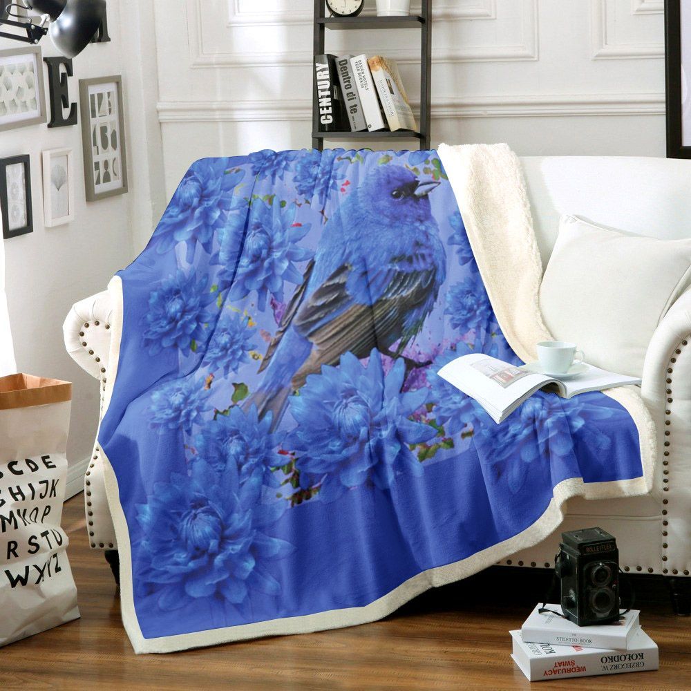 Bird Blue Sherpa Fleece Blanket
