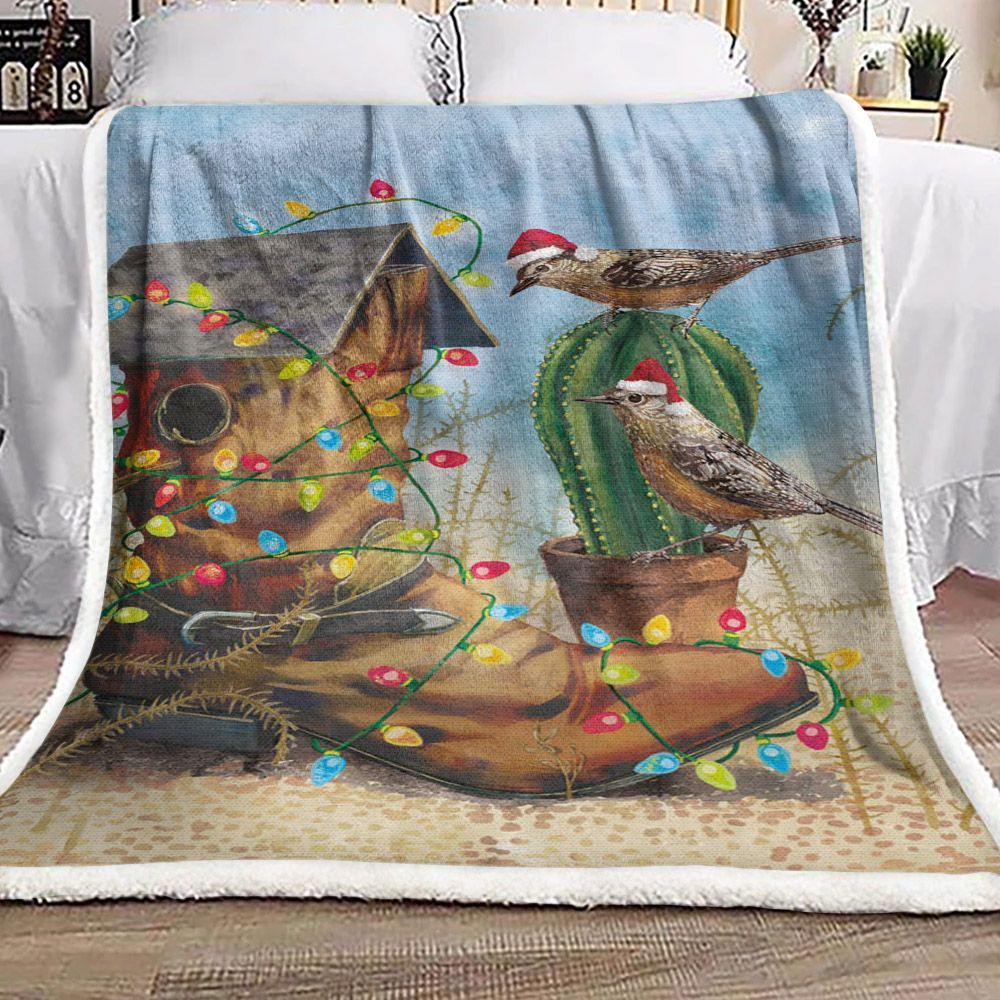Bird Boots Cactus Sherpa Fleece Blanket