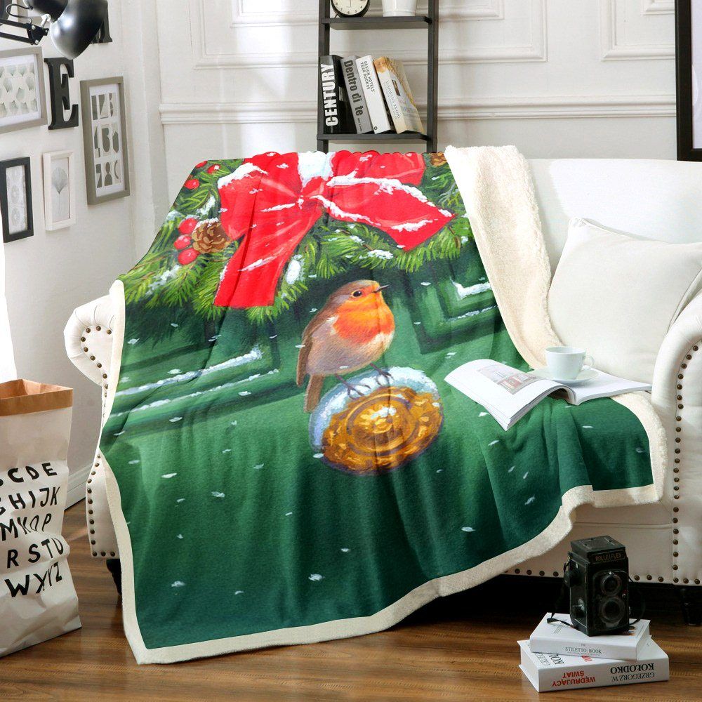 Bird Christmas Sherpa Fleece