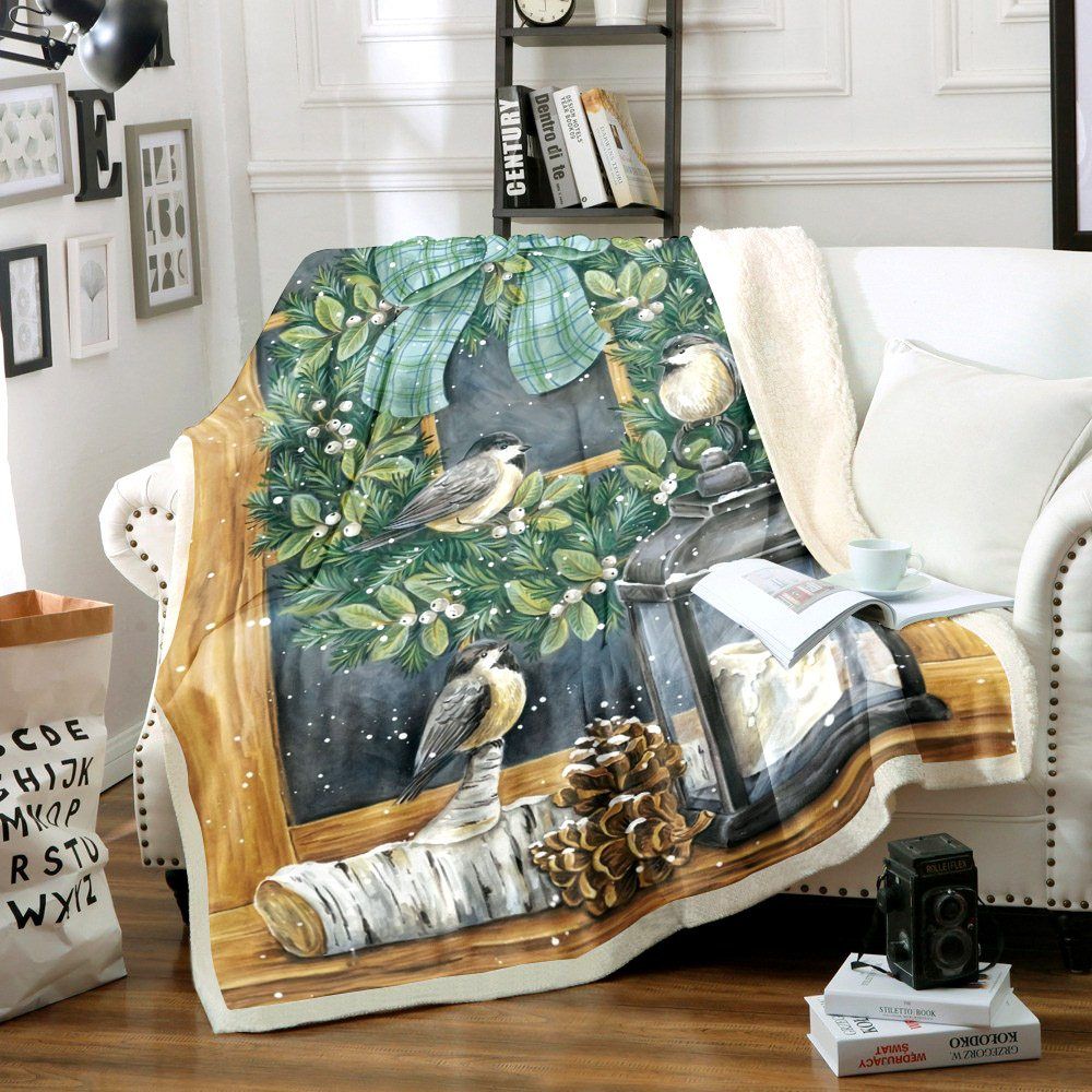 Bird Christmas Sherpa Fleece